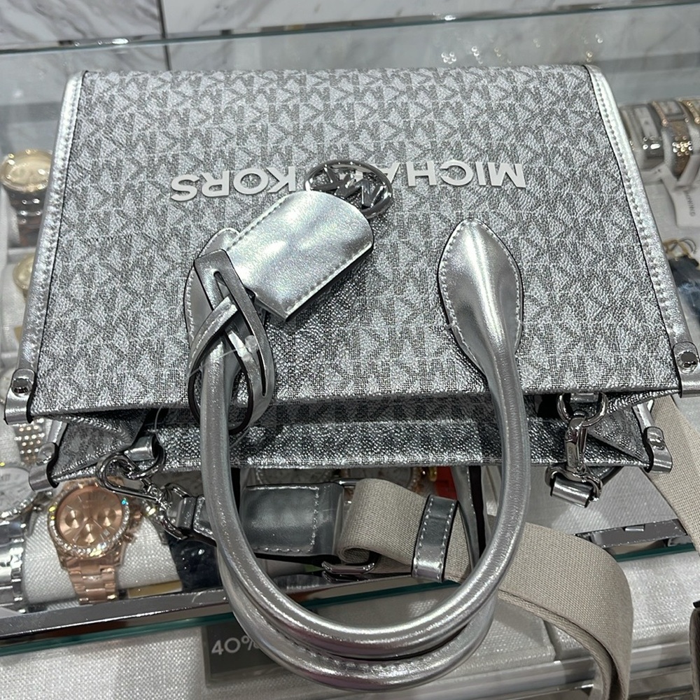 Michael Kors Mirella Small Metallic Signature Logo Crossbody Bag 
Silver 
NWT - Picture 5 of 16